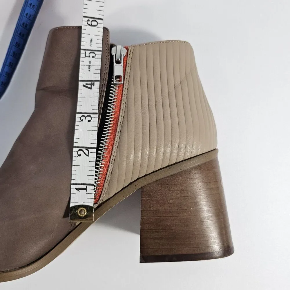 Zac Zac Posen Tanesha Block Heel Ankle Boots Taupe Beige Leather Size 10M